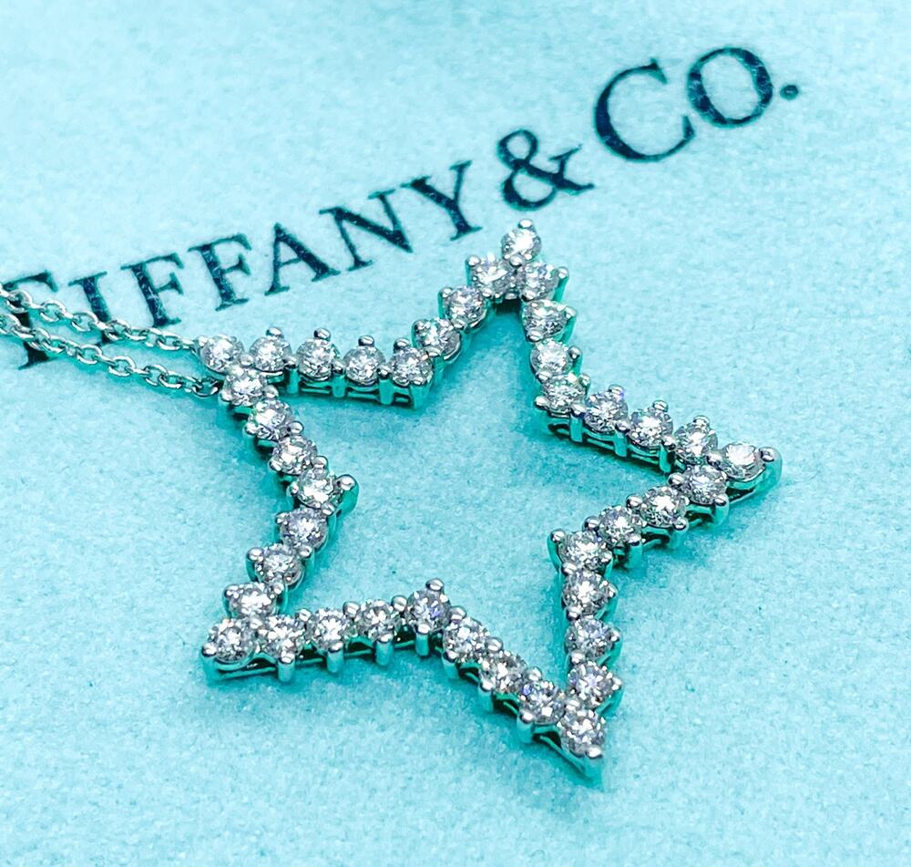 Tiffany & Co. ~1.20ct Diamond Platinum Star Pendant Necklace 16-19"